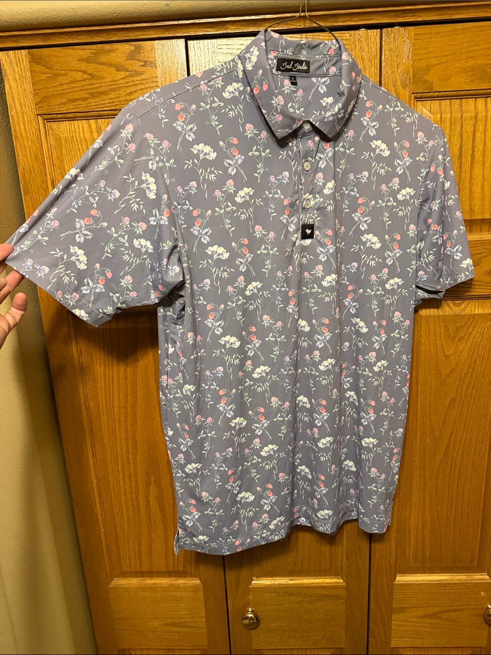 Bad Birdie Men's Lavender Floral Polo with Pink Accents-Large